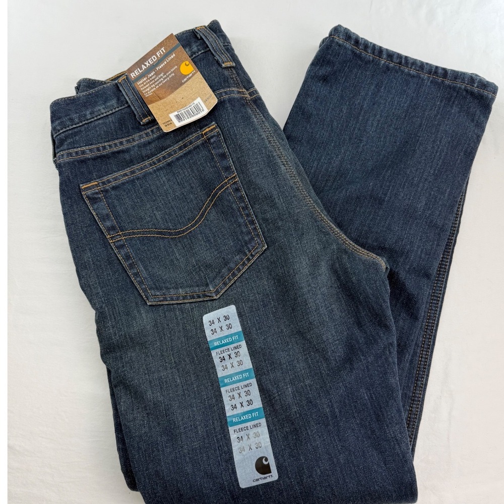 Carhartt Holter Relaxed Fit Fleece Lined Jeans Mens 34x30 Dark Wash NWT